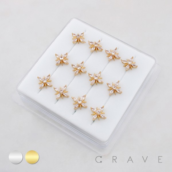 DAZZLING MULTI MARQUISE CUT CZ FLOWER CLUSTER POLISH 316L SURGICAL STEEL L-SHAPE NOSE RING BOX DAZZLING MULTI MARQUISE CUT CZ FLOWER CLUSTER POLISH 316L SURGICAL STEEL L-SHAPE NOSE RING BOX